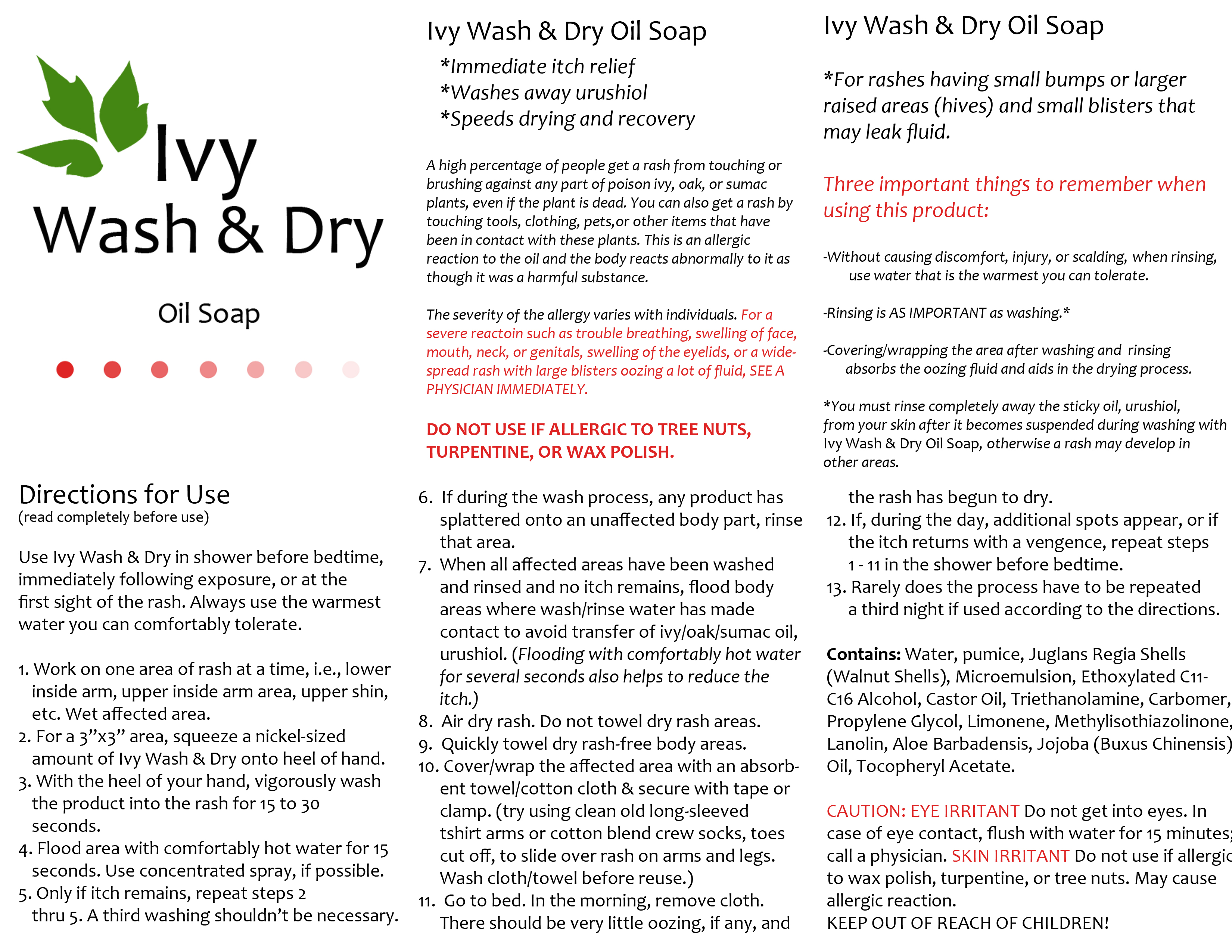 Ivy Wash & Dry Directions For Use
